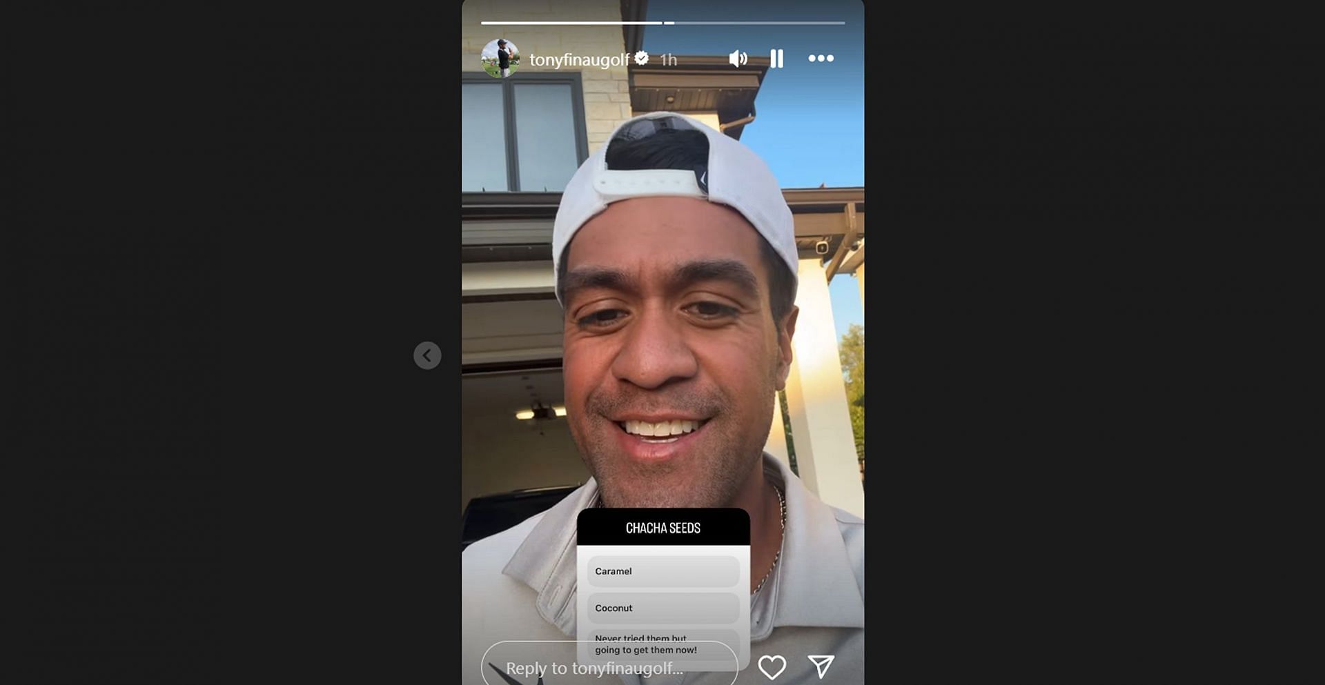Tony Finau shares verdict on coconut vs. caramel sunflower seeds on Instagram/@tonyfinaugolf